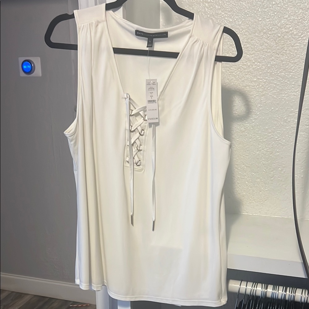 White House Black Market Ivory Lace-Up Tank Top